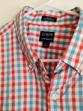 J.Crew Performance Slim Untucked Check Shirt in Red & Light Blue